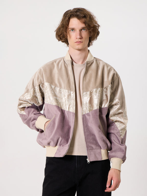 Bomber Ivory Cream & Lilac Vintage Jacket L