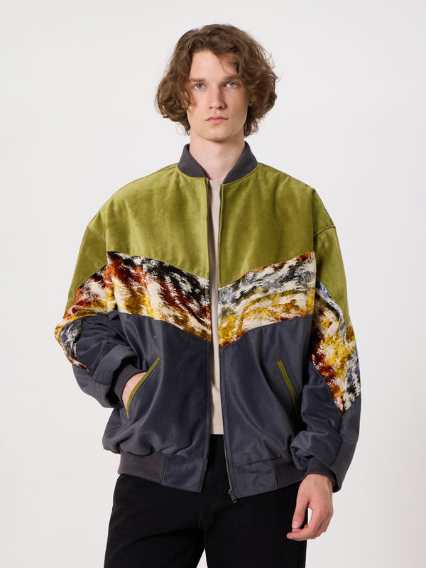 Bomber Oil Green & Dark Grey Vintage Jacket XXXL