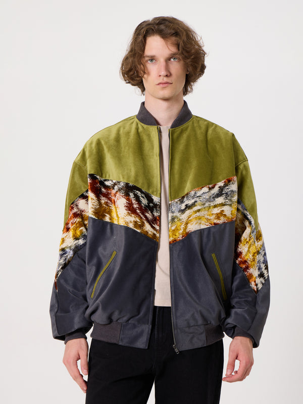 Bomber Oil Green & Dark Grey Vintage Jacket XXXL