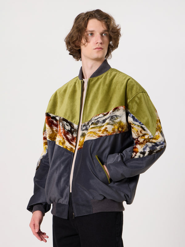 Bomber Oil Green & Dark Grey Vintage Jacket XXXL