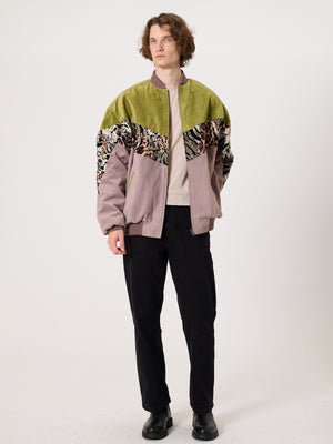 Bomber Oil Green & Soft Pink Vintage Jacket XXXL