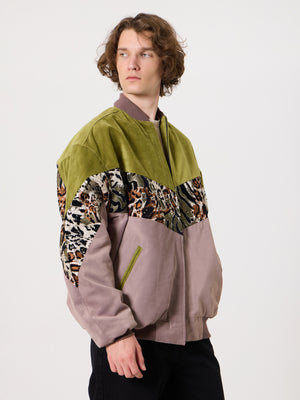 Bomber Oil Green & Soft Pink Vintage Jacket XXXL