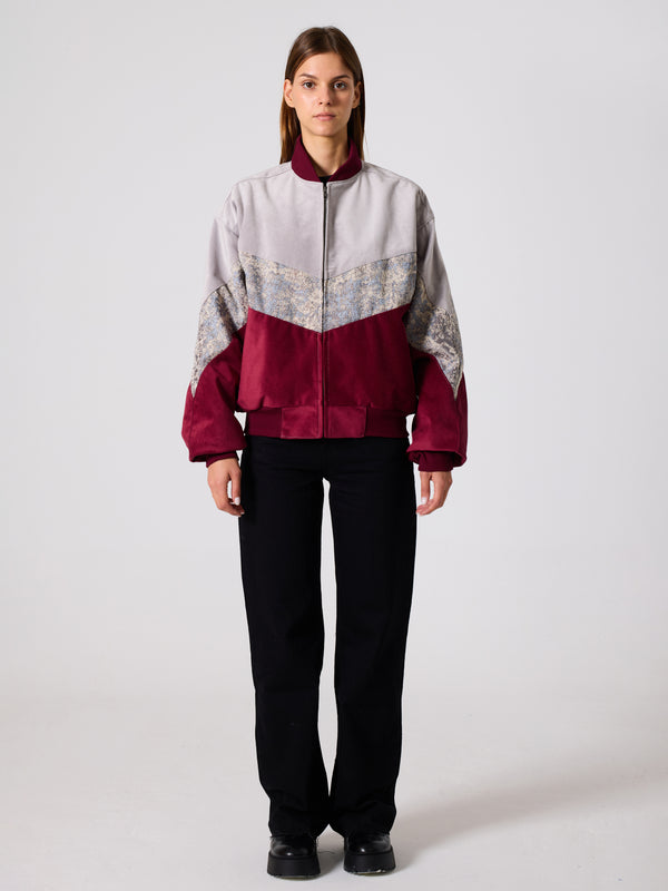 Bomber Light Grey & Burgundy Vintage Jacket L