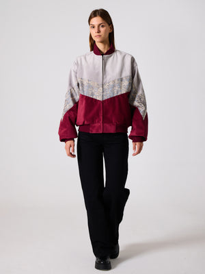 Bomber Light Grey & Burgundy Vintage Jacket L