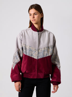 Bomber Light Grey & Burgundy Vintage Jacket L