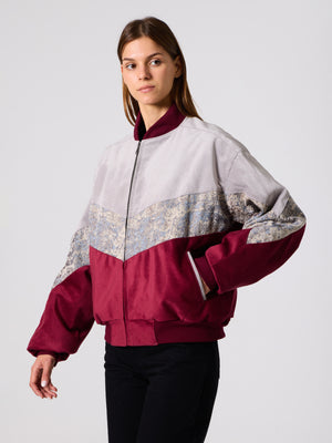 Bomber Light Grey & Burgundy Vintage Jacket L