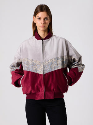 Bomber Light Grey & Burgundy Vintage Jacket L
