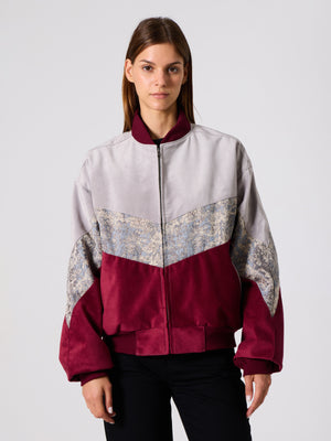 Bomber Light Grey & Burgundy Vintage Jacket L