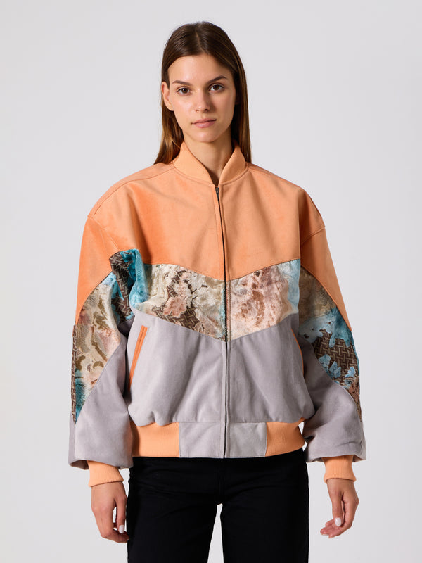 Bomber Orange & Light Grey Vintage Jacket L