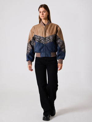 Bomber Light Brown & Navy Blue Vintage Jacket S