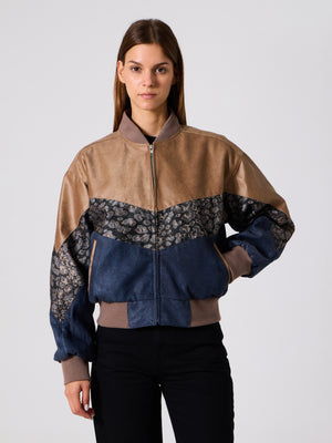 Bomber Light Brown & Navy Blue Vintage Jacket S