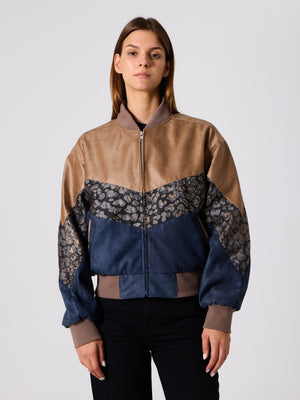 Bomber Light Brown & Navy Blue Vintage Jacket S