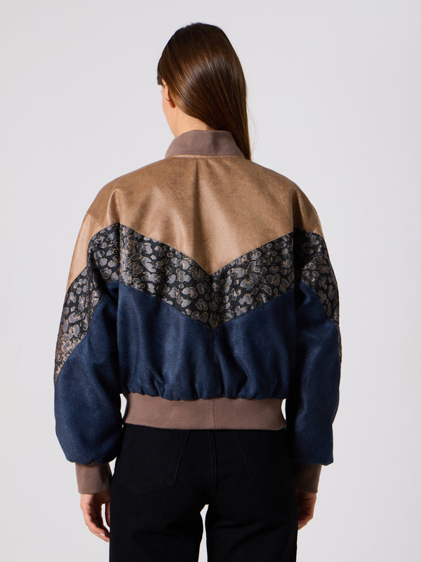 Bomber Light Brown & Navy Blue Vintage Jacket S