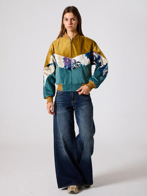 Bomber Mustard & Cyan Vintage Jacket XS