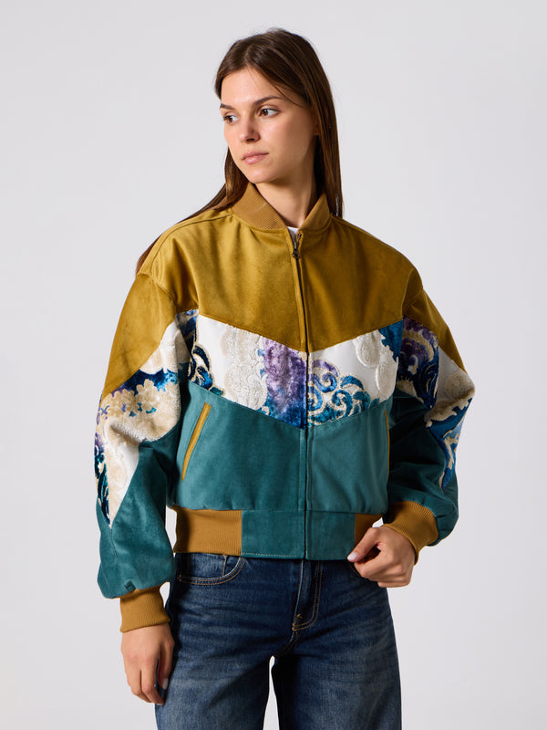 Bomber Mustard & Cyan Vintage Jacket XS