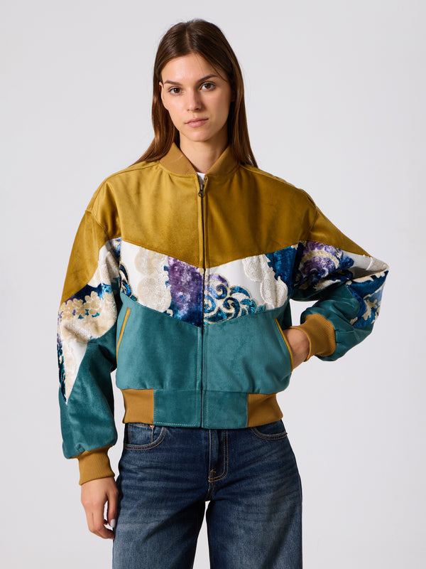 Bomber Mustard & Cyan Vintage Jacket XS