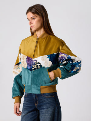 Bomber Mustard & Cyan Vintage Jacket XS