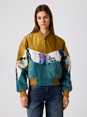 Bomber Mustard & Cyan Vintage Jacket XS