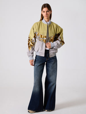 Bomber Light Green & Light Grey Vintage Jacket M