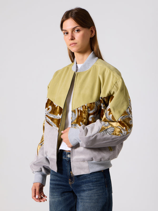 Bomber Light Green & Light Grey Vintage Jacket M