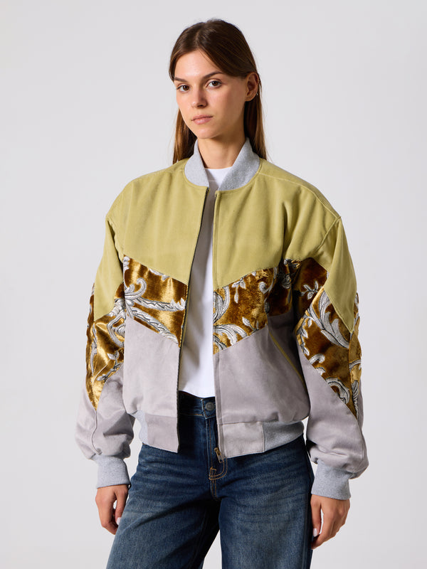 Bomber Light Green & Light Grey Vintage Jacket M