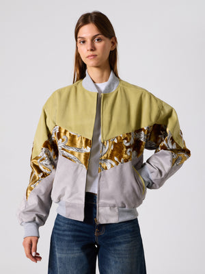 Bomber Light Green & Light Grey Vintage Jacket M