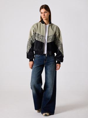 Bomber Light Green & Black Vintage Jacket S