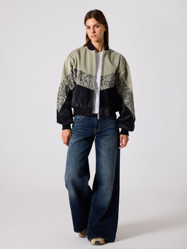 Bomber Light Green & Black Vintage Jacket S