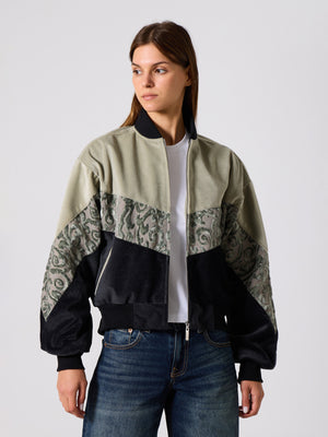 Bomber Light Green & Black Vintage Jacket S
