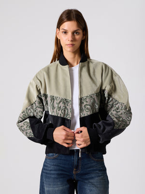 Bomber Light Green & Black Vintage Jacket S