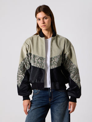Bomber Light Green & Black Vintage Jacket S