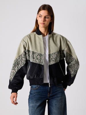 Bomber Light Green & Black Vintage Jacket S