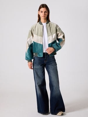 Bomber Light Green & Emerald Vintage Jacket S