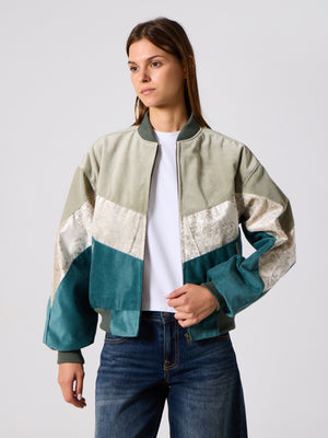 Bomber Light Green & Emerald Vintage Jacket S