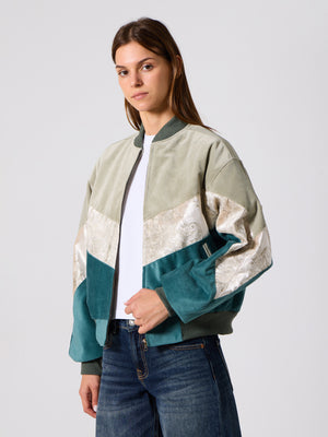 Bomber Light Green & Emerald Vintage Jacket S