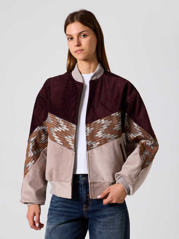 Bomber Burgundy & Soft Pink Vintage Jacket M