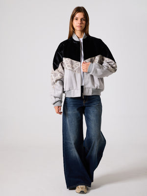 Bomber Black & Light Grey Vintage Jacket L