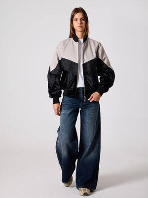 Bomber Light Grey & Black Vintage Jacket M