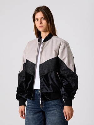 Bomber Light Grey & Black Vintage Jacket M