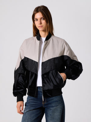 Bomber Light Grey & Black Vintage Jacket M