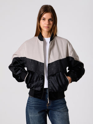 Bomber Light Grey & Black Vintage Jacket M
