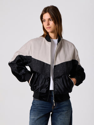 Bomber Light Grey & Black Vintage Jacket M