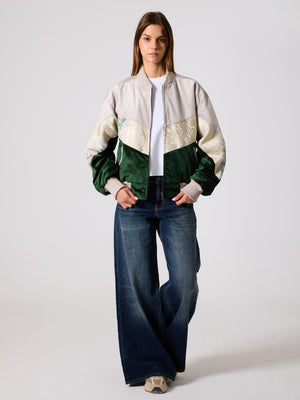 Bomber White & Emerald Vintage Jacket M