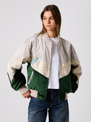 Bomber White & Emerald Vintage Jacket M