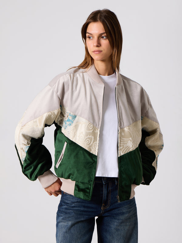 Bomber White & Emerald Vintage Jacket M