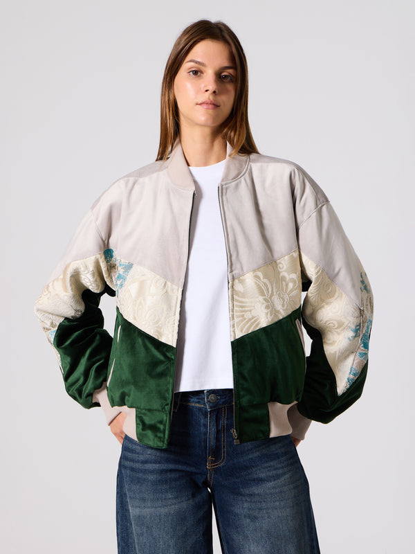 Bomber White & Emerald Vintage Jacket M