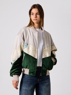 Bomber White & Emerald Vintage Jacket M