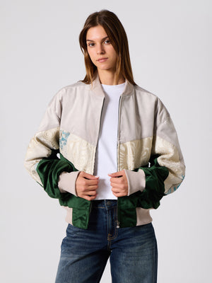 Bomber White & Emerald Vintage Jacket M