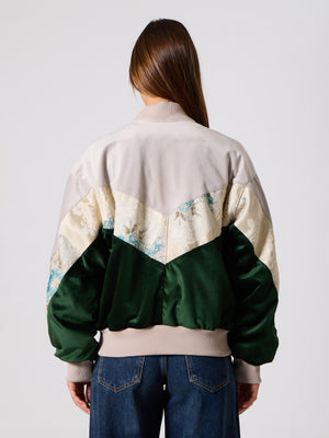 Bomber White & Emerald Vintage Jacket M