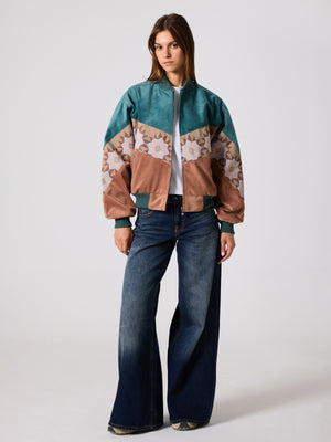 Bomber Cyan & Brownish Pink Vintage Jacket S